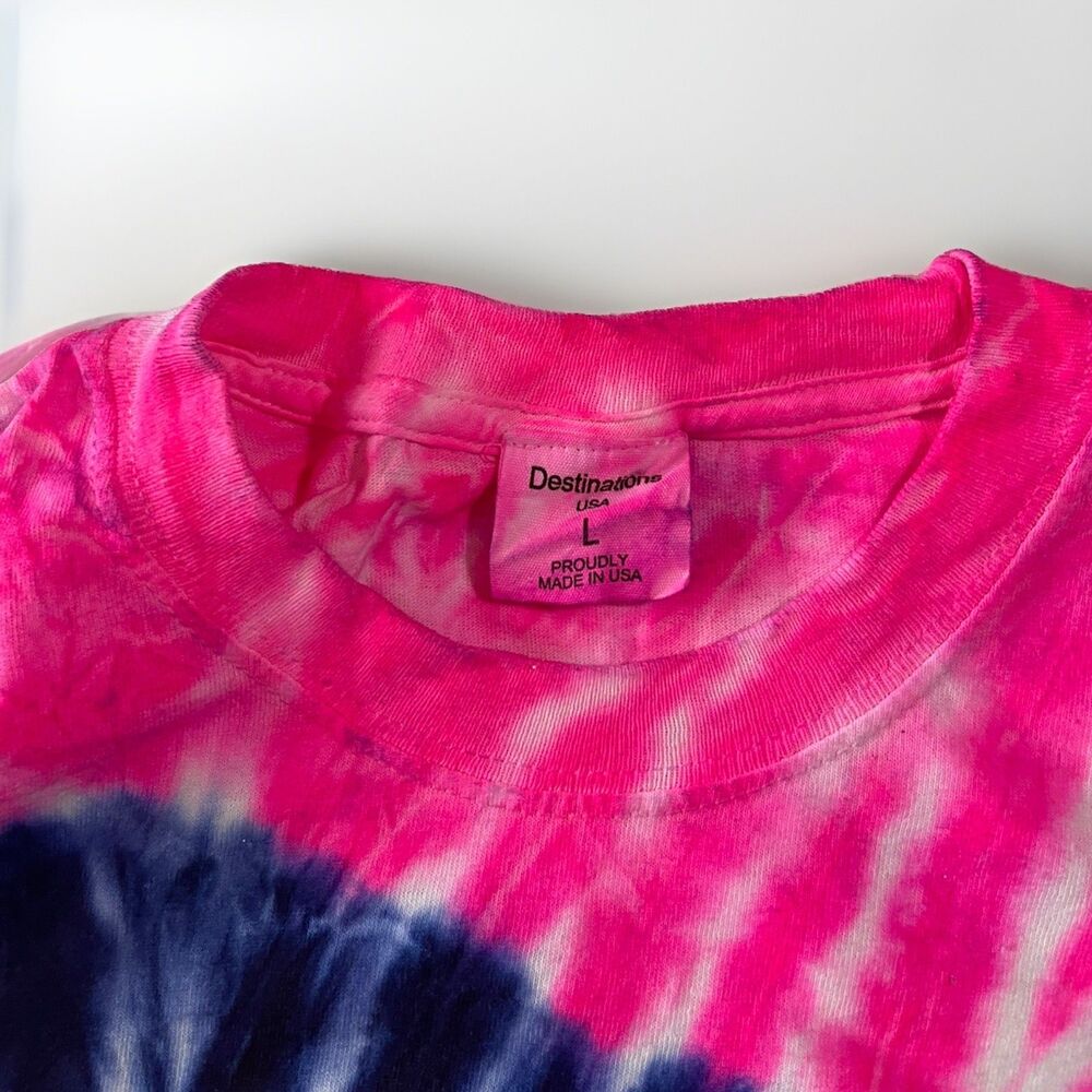 Be Kind Tie Dye Graphic T-Shirt Women Large Pink Navy Spiral Short Sleeve USA - Picture 3 of 3